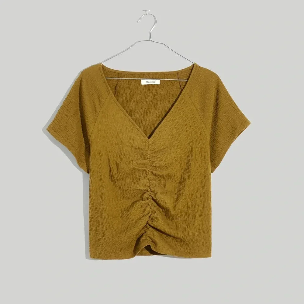 Madewell Knit Lightspun Ruched-Front Crop Top Size Xxs Short Sleeve Blouse
